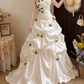 Romantic Strapless Wedding Dresses Floral Satin A-Line Bridal Dress D0102