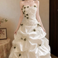 Romantic Strapless Wedding Dresses Floral Satin A-Line Bridal Dress D0102