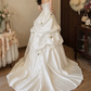 Romantic Strapless Wedding Dresses Floral Satin A-Line Bridal Dress D0102
