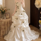 Romantic Strapless Wedding Dresses Floral Satin A-Line Bridal Dress D0102