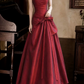Vintage Strapless Prom Dress Red Satin A-Line Evening Dress D0104