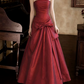 Vintage Strapless Prom Dress Red Satin A-Line Evening Dress D0104