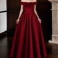 Classical Off-Shoulder Prom Dress Red Flowers A-Line Evening Dress D0106