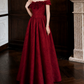 Classical Off-Shoulder Prom Dress Red Flowers A-Line Evening Dress D0106
