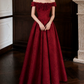 Classical Off-Shoulder Prom Dress Red Flowers A-Line Evening Dress D0106