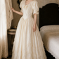 Glam V Neck Lace Wedding Dresses Bows Short Sleeve A-Line Bridal Dress D0109