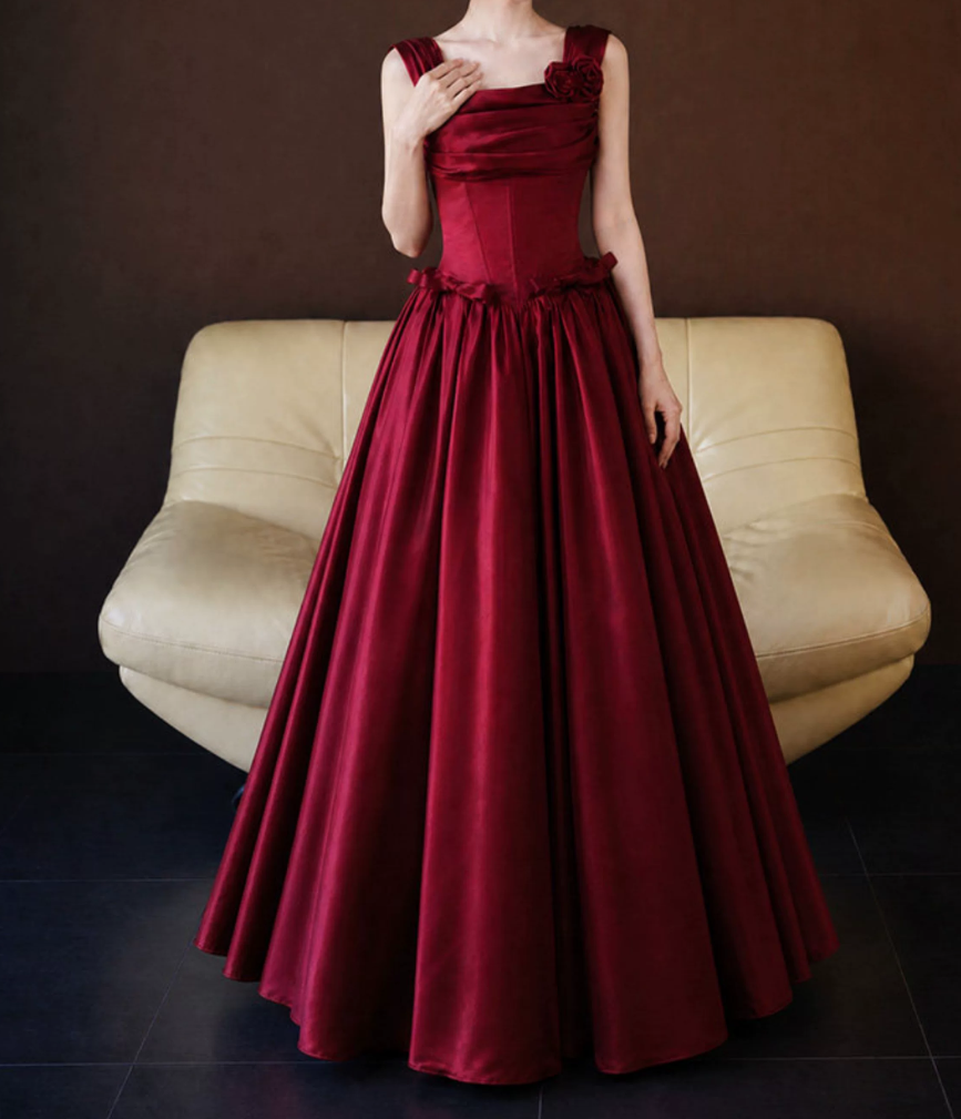 Robe de bal de princesse bustier à volants en satin long, robe de soirée C8117