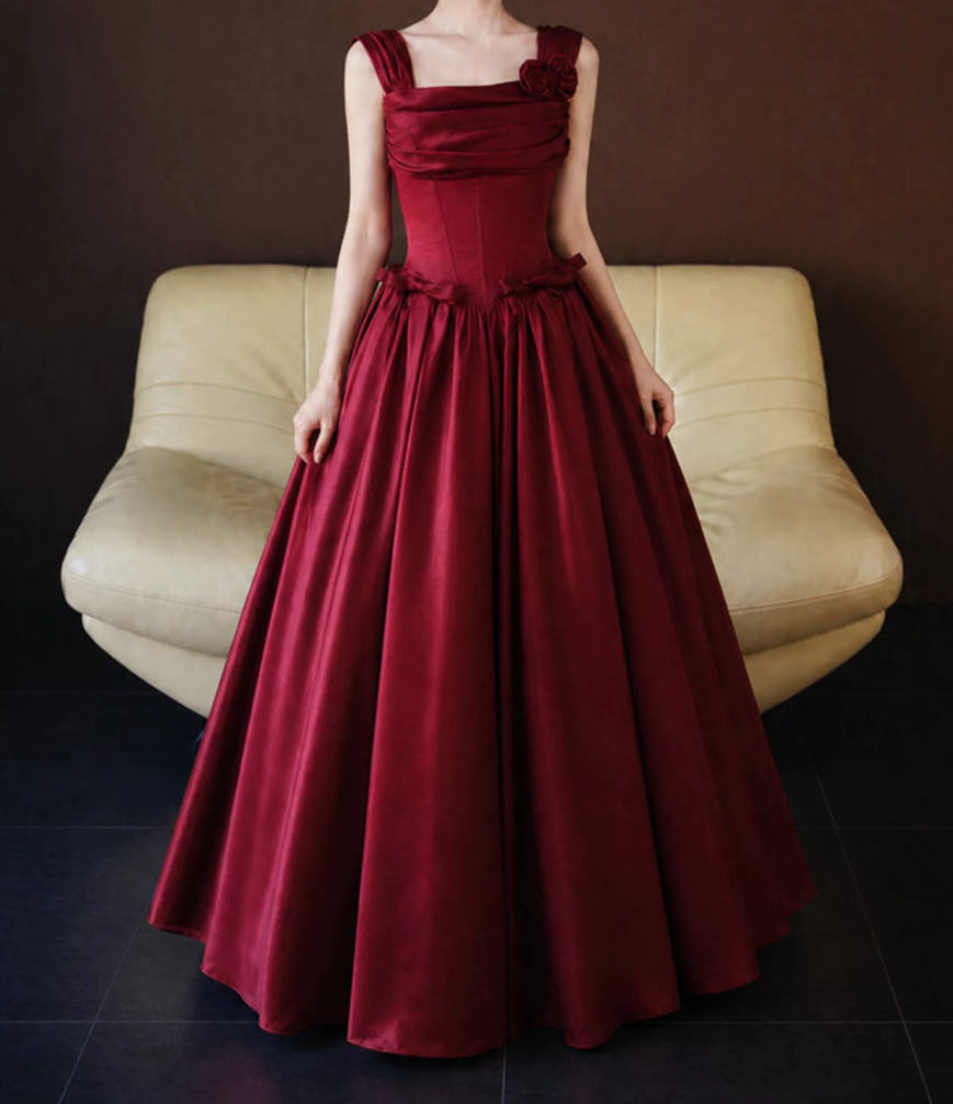 Robe de bal de princesse bustier à volants en satin long, robe de soirée C8117