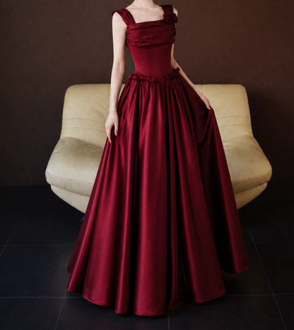 Robe de bal de princesse bustier à volants en satin long, robe de soirée C8117