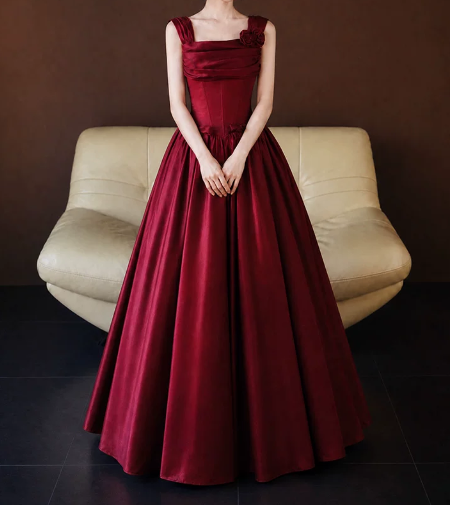 Robe de bal de princesse bustier à volants en satin long, robe de soirée C8117