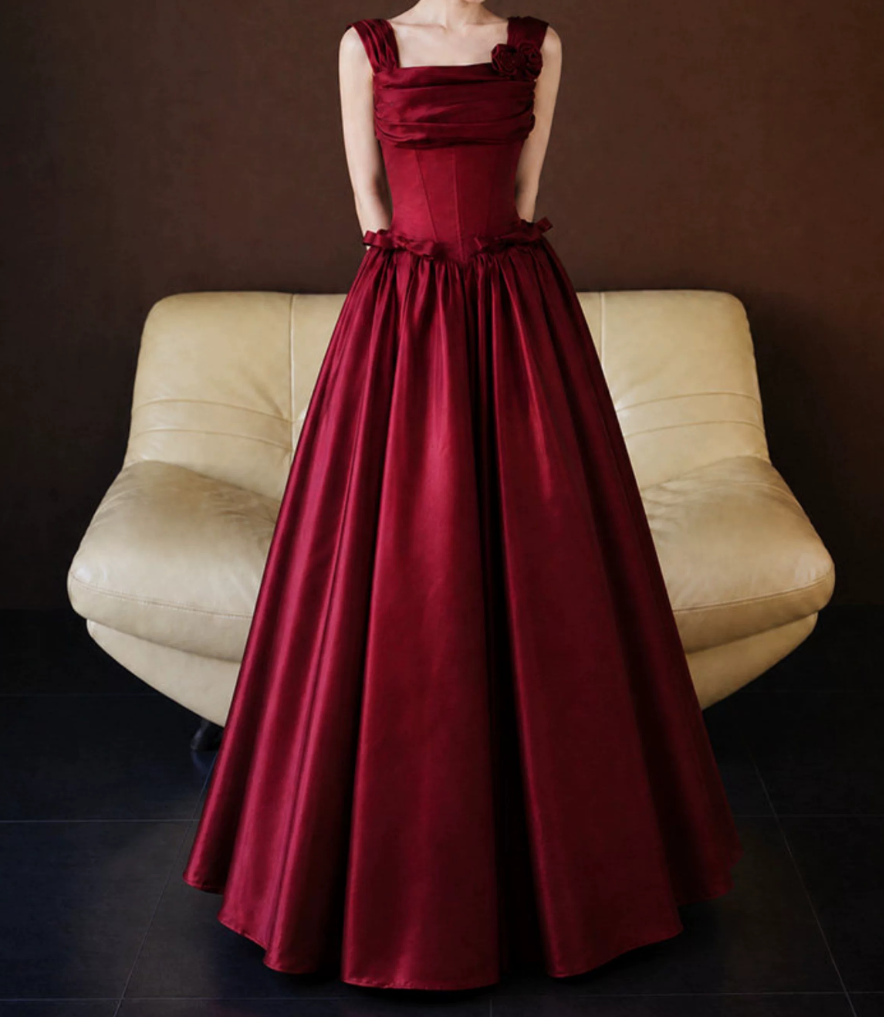 Robe de bal de princesse bustier à volants en satin long, robe de soirée C8117