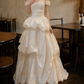 Cute Off-Shoulder Wedding Dresses Sequins Tiered A-Line Bridal Dress D0111