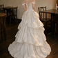 Cute Off-Shoulder Wedding Dresses Sequins Tiered A-Line Bridal Dress D0111