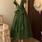 Glam V Neck Green Prom Dress Ruffles Bows A-Line Evening Dress D0112