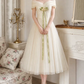 Adorable Off-Shoulder Prom Dress White Tulle A-Line Evening Dress D0113