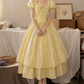 Chic U Neck Yellow Prom Dress Ruffles Bows A-Line Evening Dress D0114