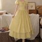 Chic U Neck Yellow Prom Dress Ruffles Bows A-Line Evening Dress D0114