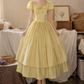 Chic U Neck Yellow Prom Dress Ruffles Bows A-Line Evening Dress D0114