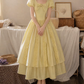 Chic U Neck Yellow Prom Dress Ruffles Bows A-Line Evening Dress D0114