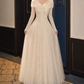 Trendy Off-Shoulder Wedding Dresses Long Sleeve Tulle A-Line Bridal Dress D0115