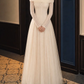 Trendy Off-Shoulder Wedding Dresses Long Sleeve Tulle A-Line Bridal Dress D0115