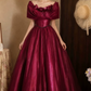 Attractive Off-Shoulder Prom Dress Red Flowers A-Line Evening Dress D0118