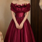 Attractive Off-Shoulder Prom Dress Red Flowers A-Line Evening Dress D0118