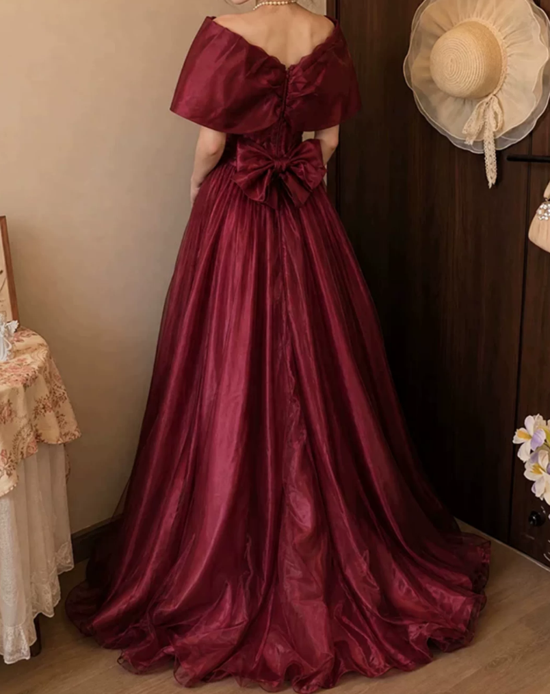 Attractive Off-Shoulder Prom Dress Red Flowers A-Line Evening Dress D0118