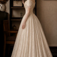Glam Off-Shoulder Wedding Dresses Appliques Jacquard A-Line Bridal Dress D0120
