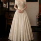 Glam Off-Shoulder Wedding Dresses Appliques Jacquard A-Line Bridal Dress D0120
