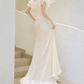Classical Jewel Neck Jacquard Wedding Dresses Lace Ruffles Mermaid Bridal Dress D0122