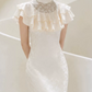 Classical Jewel Neck Jacquard Wedding Dresses Lace Ruffles Mermaid Bridal Dress D0122