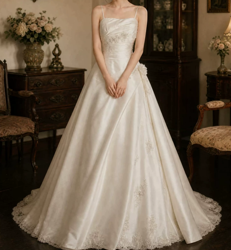 Superbe robe de mariée sirène bustier en satin et tulle, longue et en dentelle, C4563