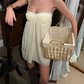 Simple Spaghetti Straps Mini Dress Ivory Chiffon Holiday A-Line Short Dress D0131