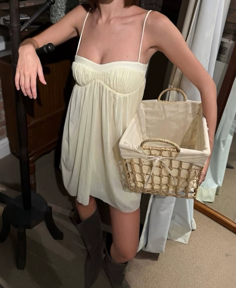 Simple Spaghetti Straps Mini Dress Ivory Chiffon Holiday A-Line Short Dress D0131