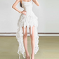 Elegant Spaghetti Straps Satin Homecoming Dress White Ruffles A-Line Birthday Dress D0132