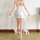 Elegant Spaghetti Straps Satin Homecoming Dress White Ruffles A-Line Birthday Dress D0132