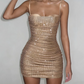 Sexy Spaghetti Straps Homecoming Dress Gold Sequins Sheath Birthday Dress D0136