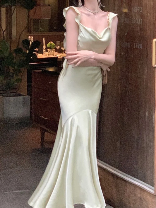 Modest Mermaid Sleeveless Mint Green Long Prom Dress D014