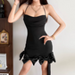 Classical Halter Neck Mini Dress Black Bows Party Outfit Sheath Short Dress D0140