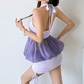 Cute Halter Neck Backless Mini Dress Purple Party Outfit Sheath Short Dress D0141