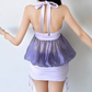 Cute Halter Neck Backless Mini Dress Purple Party Outfit Sheath Short Dress D0141