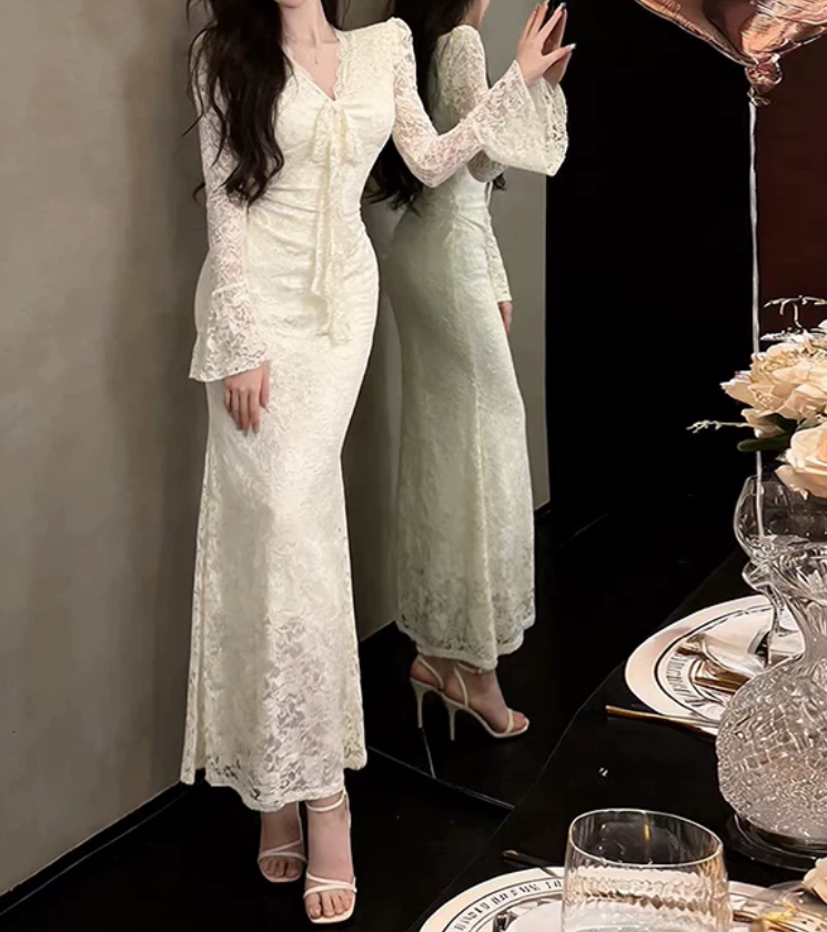 Nouvelle robe longue d'été élégante de style français pour femme C7992