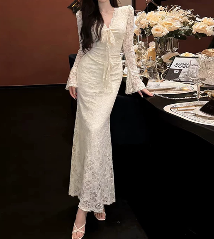 Nouvelle robe longue d'été élégante de style français pour femme C7992