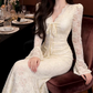Nouvelle robe longue d'été élégante de style français pour femme C7992