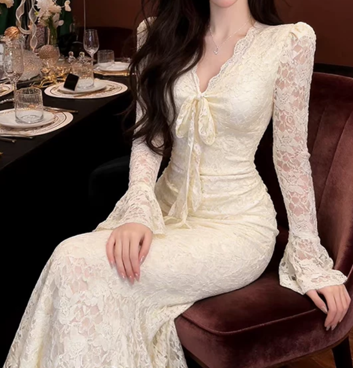 Nouvelle robe longue d'été élégante de style français pour femme C7992