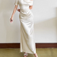 Sleek One Shoulder Maxi Dress White Beaded Satin Mermaid Long Dress D0147