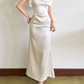 Sleek One Shoulder Maxi Dress White Beaded Satin Mermaid Long Dress D0147
