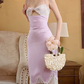 Dreamy Spaghetti Straps Mini Dress Purple Lace Sheath Short Dress D0148