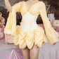 Cute V Neck Homecoming Dress Yellow Long Sleeve A-Line Birthday Dress D0149